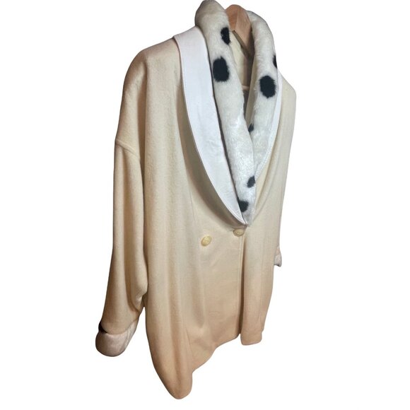 Luxury Coat beige NWT Medium Faux Fur Collar Polka Dot Accents Mid Length - Picture 3 of 8